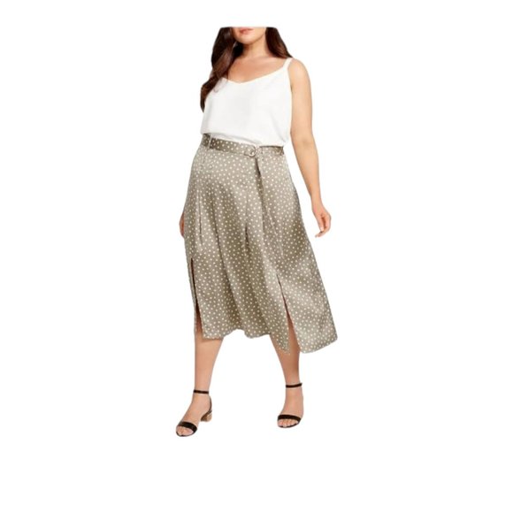 Forever New Curve Size 22 Natasha Split Front Pleat Metallic Bronze Spot Midi